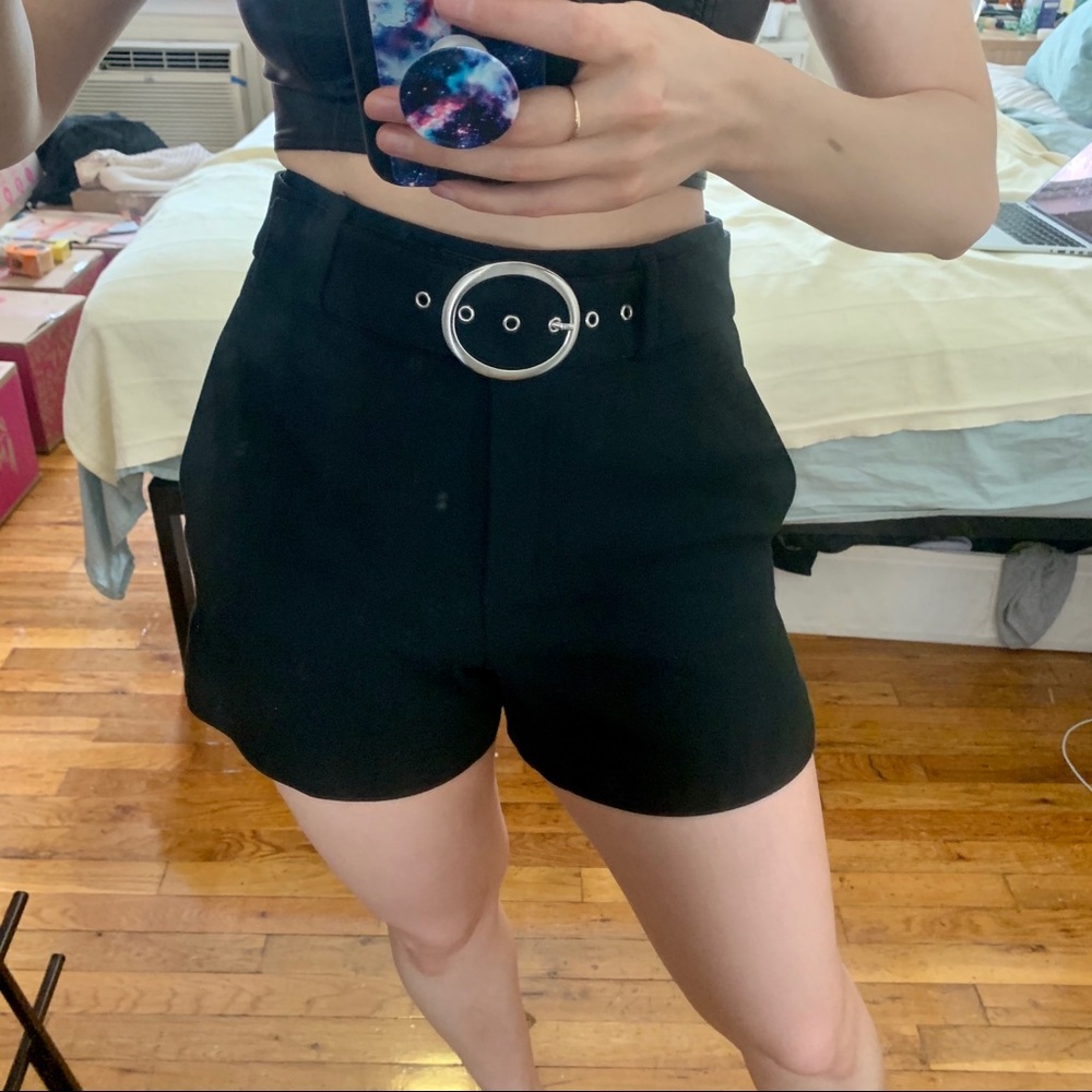 Zara high waisted black shorts with buckle S